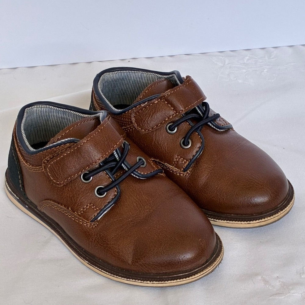 Jumping Beans Dress Shoes Boys 7 Toddler Porto Cognac Brown Oxford Hook and Loop